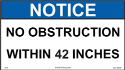 Notice No Obstruction Within 42 Inches Labels
