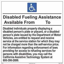 Handicapped Fueling Assistance Limited Hours - 6" x 6" - Adhesive Vinyl