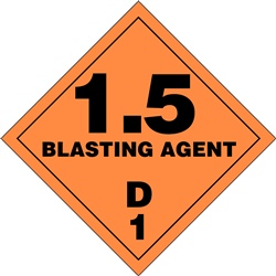 Division 1.5 Blasting Agent 1.5D1  DOT HazMat Placard