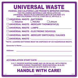 Universal Waste Labels With Check Boxes