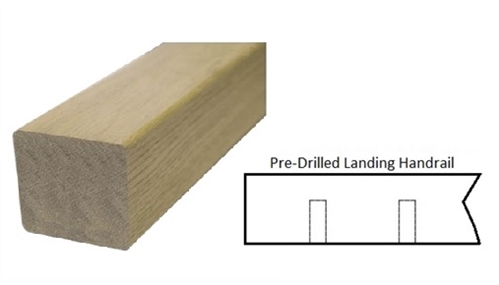 Oak Square Handrail Landing Pre-Drilled 14mm