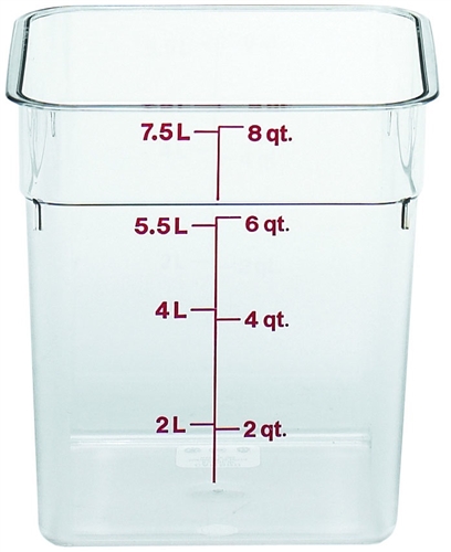 Food Container, 8 qt, clear "CamSquare", 8SFSCW-135 by Cambro.