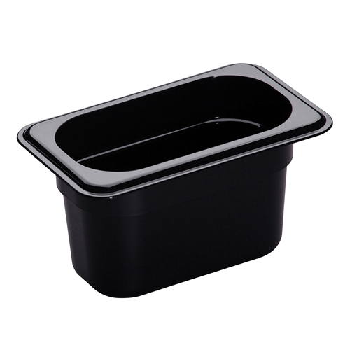 Camwear Food Pan, Plastic, 1/9 Size, 4" Deep, Polycarbonate, Black, NSF
