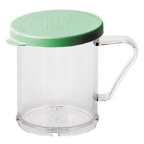 Dredge, Plastic Clear Shaker w/Green Fine Ground Lid 10 oz, 96SKRF-135 by Cambro.