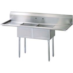 Sink, Kitchen, 2 Compartments 18" x 18", 2 Drainboards 18", CC2-18 by California Cooking.