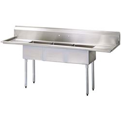 Sink, Kitchen, 3 Compartments 10" x 14", 2 Drainboards 12", CC3-10 by California Cooking.