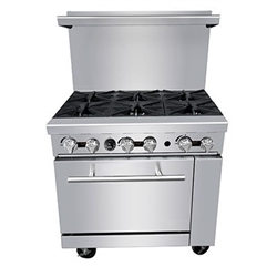 Commercial 36" Gas Range, 6 Burners w/Large Oven - PCR-6B-NG by Padela