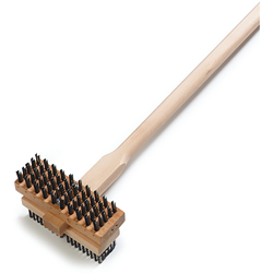 Double Broiler King Brush, 1-5/8" Steel Flat Bristles & 1-5/8" Wire Bristles, W/Wood Handle