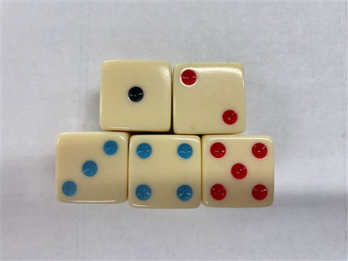 Dice, Colored, 3/4"  Set of 5, DIE-430 by Luckicup.