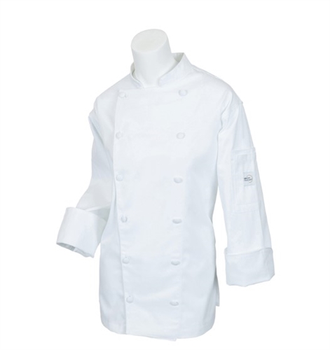 Mercer Tool Women's Chef Jacket, Cloth Buttons White, Large, Poly Cotton - M62060WHL