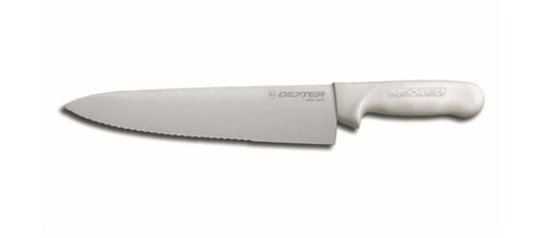 Knife, Chef's 10" With Scalloped Edge - White Polypropylene Handle, S145-10SC-PCP by Dexter-Russell.