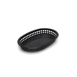 Basket, Fast Food Oval Plastic 10 1/2" x 7" x 1 1/2" - Black, 1 Dozen Per Case, C1076BK by TableCraft.