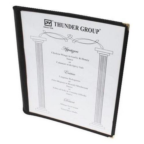 Menu Cover, Clear Single Panel Booklet Style 8 1/2" x 11" - Black Trim, PLMENU-1BL by Thunder Group.