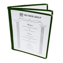 Menu Cover, Clear 3 Panel Booklet Style 8 1/2" x 11" - Green Trim, PLMENU-L3GR by Thunder Group.