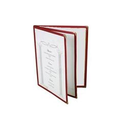 Menu Cover, Clear 3 Panel Booklet Style 8 1/2" x 11" - Maroon Trim, PLMENU-L3MA by Thunder Group.