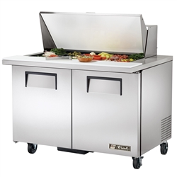 Refrigerator, Mega Top Sandwich Prep Table 48" - 2 Section, 18 Pan, TSSU-48-18M-B-HC by True.