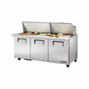 Refrigerator, Mega Top Sandwich Prep Table 72" - 3 Section, 30 Pan, TSSU-72-30M-B-ST-HC by True.