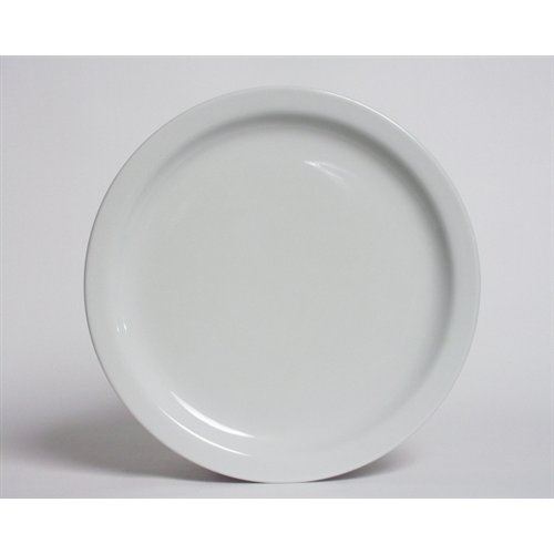 Plate, 9 1/2" Narrow Rim Edge, Plain Porcelain White "Colorado Pattern", CLA-094 by Tuxton.