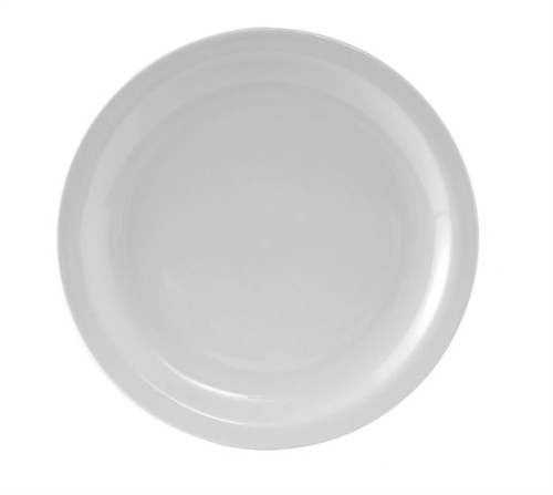 Plate, 10 1/2" Narrow Rim Edge, Plain Porcelain White "Colorado Pattern", CLA-104 by Tuxton.