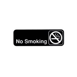 Sign, "No Smoking" 3" x 9" White On Black, 4513 by Vollrath.