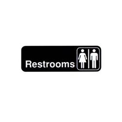 Sign, "Restroom " 3" x 9" White On Black, 4517 by Vollrath.