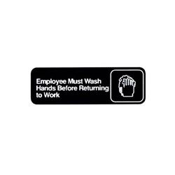 Sign, "Employees Must Wash Hands" 3" x 9" White On Black, 4530 by Vollrath.