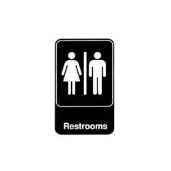 Sign, "Restrooms" 6" x 9" White On Black, 5617 by Vollrath.