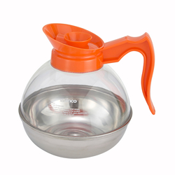 64 oz Polycarbonate Decaf Coffee Decanter with Stainless Steel Bottom and Orange Handle - CD-64O
