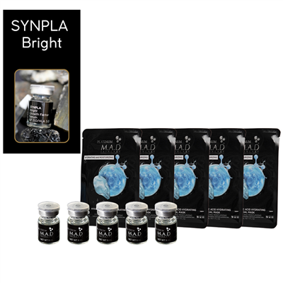 SYNPLA Bright  Growth Factor Serum GF 3.0/HLA 3.0 with a 5 pack of Hyaluronic Sheet Masks