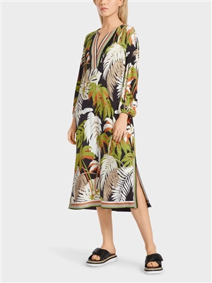 Marc Cain live green loose fitting dress in a leaf pattern