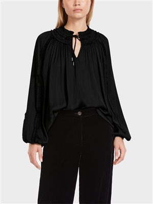 Marc Cain black pleated & ruffled blouse at neckline
