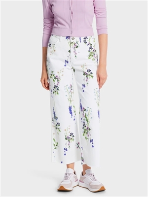 Marc Cain white floral patterned jeans in organic cotton with elastane