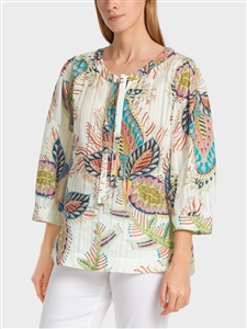 Marc Cain Light multi coloured cotton blouse with a leaf motif.