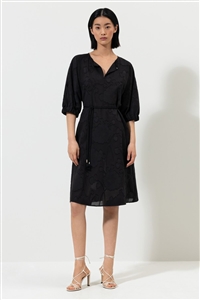 Luisa Cerano Black feminine dress in summer cotton with round neckline