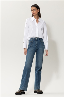 Luisa Cerano White loose fitting shirt with pleated details
