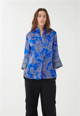Dea Kudibal Kami blue blouse with hidden placket & a high stand collar