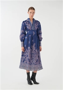 Dea Kudibal Alondra navy slim fit printed linen dress