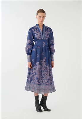 Dea Kudibal Alondra navy slim fit printed linen dress
