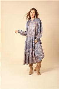 Halebob Ledi blue Midi length twill dress with front body buttons