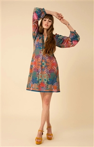 Halebob Louna blue printed jersey beaded dress