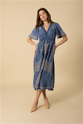 Halebob Midi embroidered blue dress