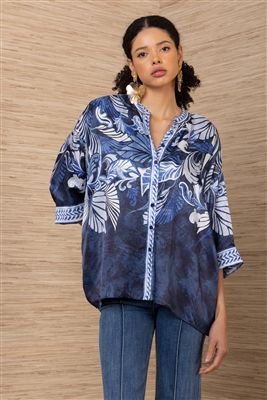 Halebob  Navy printed blouse with 2/3 sleeve