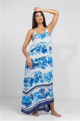 Inoa Sydney Blue& White print Strap maxi dress