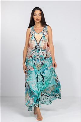 Inoa Gold Coast turquoise flowing maxi silk dress