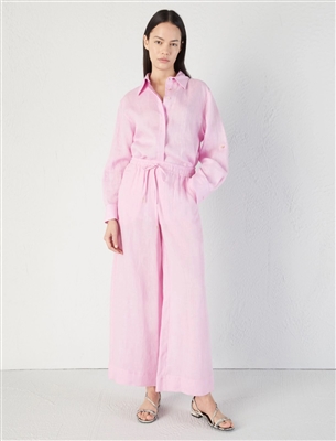Marella Apogeo pink linen wide style trousers with elasticated waist
