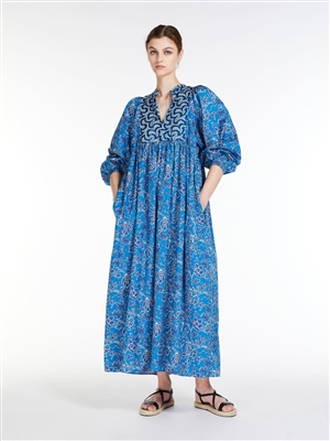MaxMara Weekend Tay Blue long patterned voluminous cotton-poplin dress