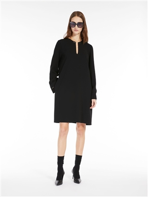 MaxMara Studio Quai black cady short dress with neckline detail.