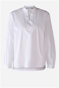 Oui white blouse in stretch cotton with a stand up collar