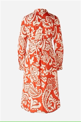 Oui coral & white bold print A-shape cotton shirt dress
