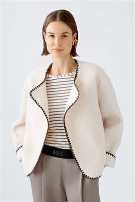 Oui Off white jacket with a Fluffy surface in teddy look